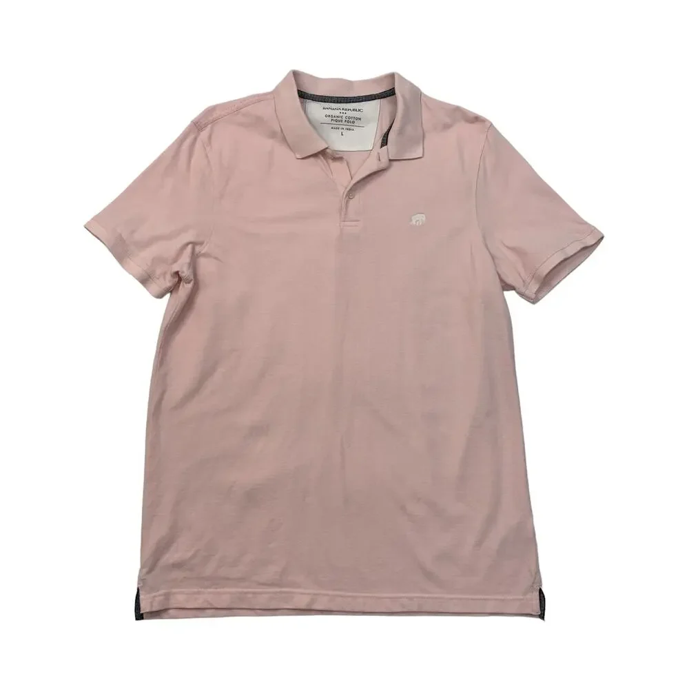 Banana Republic Shirt Mens L Large Pink Organic Cotton Pique Polo Collared Prep